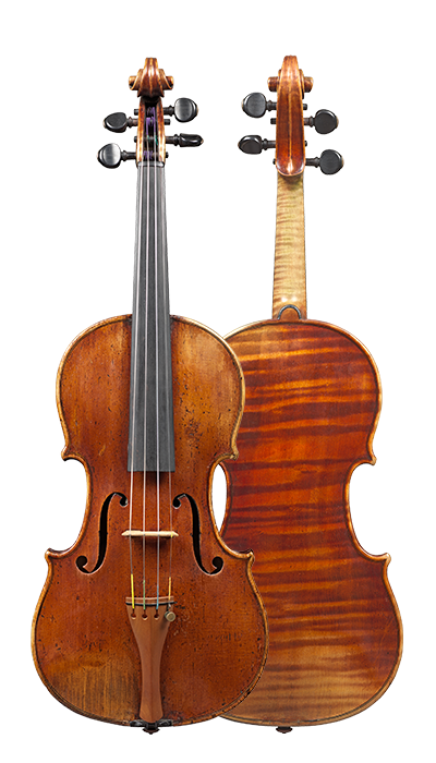 Composite view of a violin by Auguste Sébastien Philippe Bernardel, Paris, 1828. This violin has a very big and nuanced sound. Its warmth and easy response are striking.
