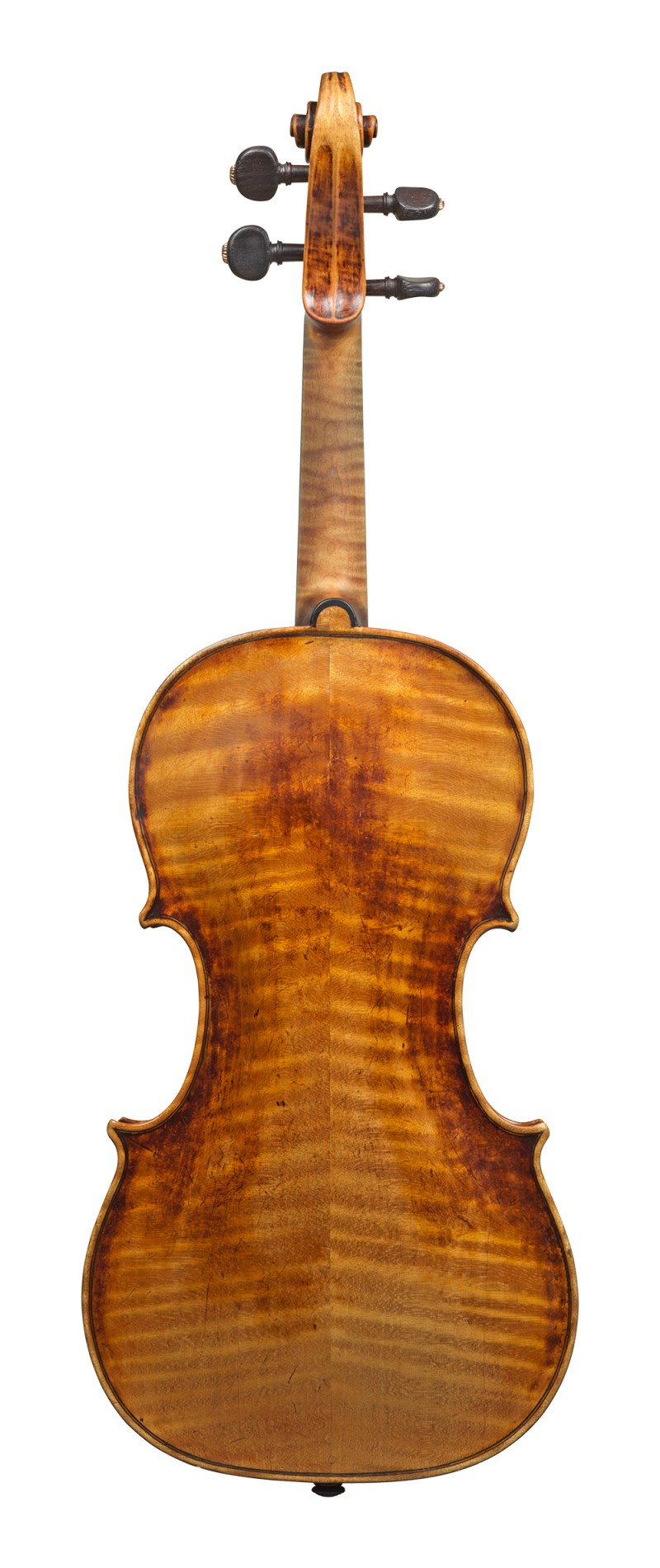 Back of a violin by David Tecchler, 1684. Its sound is very clear and bright across all strings, the response is very quick and articulate.