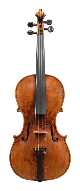 Front of a violin by David Tecchler, 1684. Its sound is very clear and bright across all strings, the response is very quick and articulate.