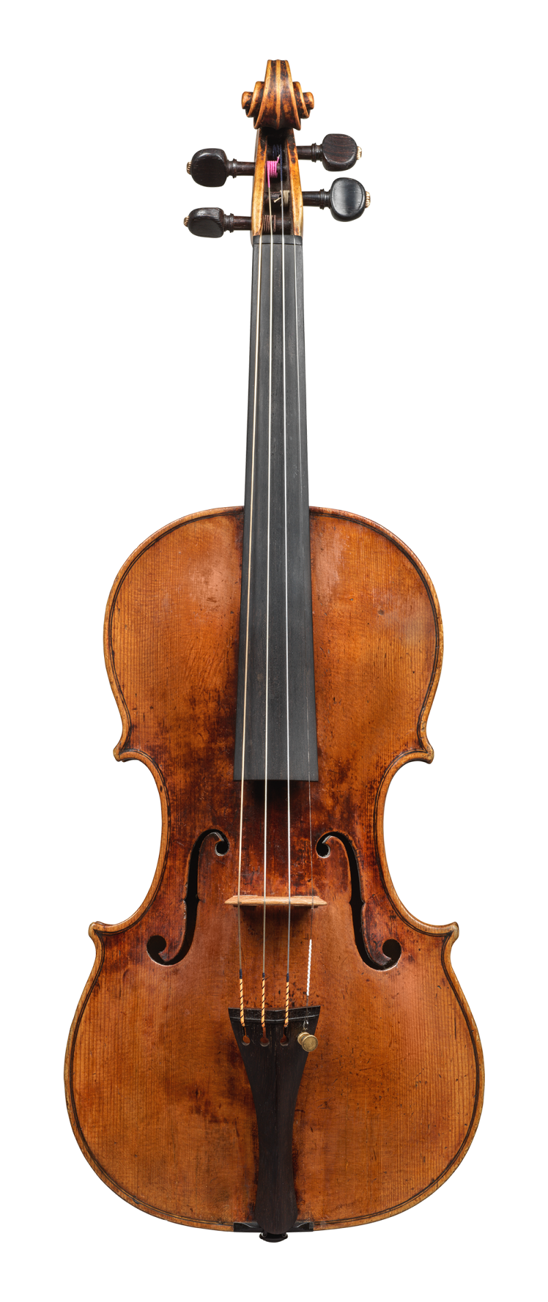 Front of a violin by David Tecchler, 1684. Its sound is very clear and bright across all strings, the response is very quick and articulate.