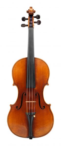 Front of a violin by JB Vuillaume, dated 1854, exhibited by Ingles & Hayday at Sotheby's in 2012