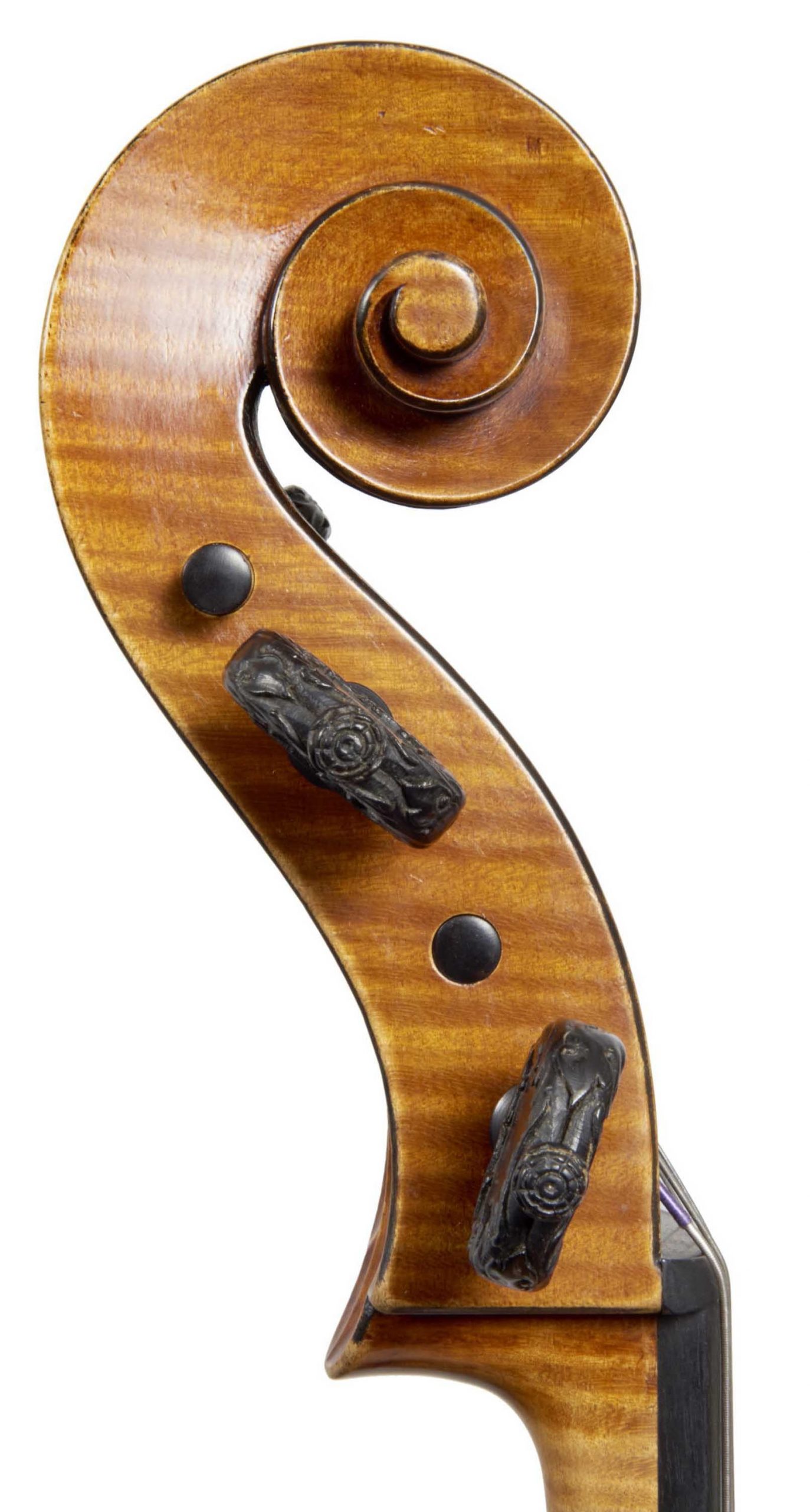 Scroll of St. Luc cello from the Evangelists quartet by JB Vuillaume, dated 1863