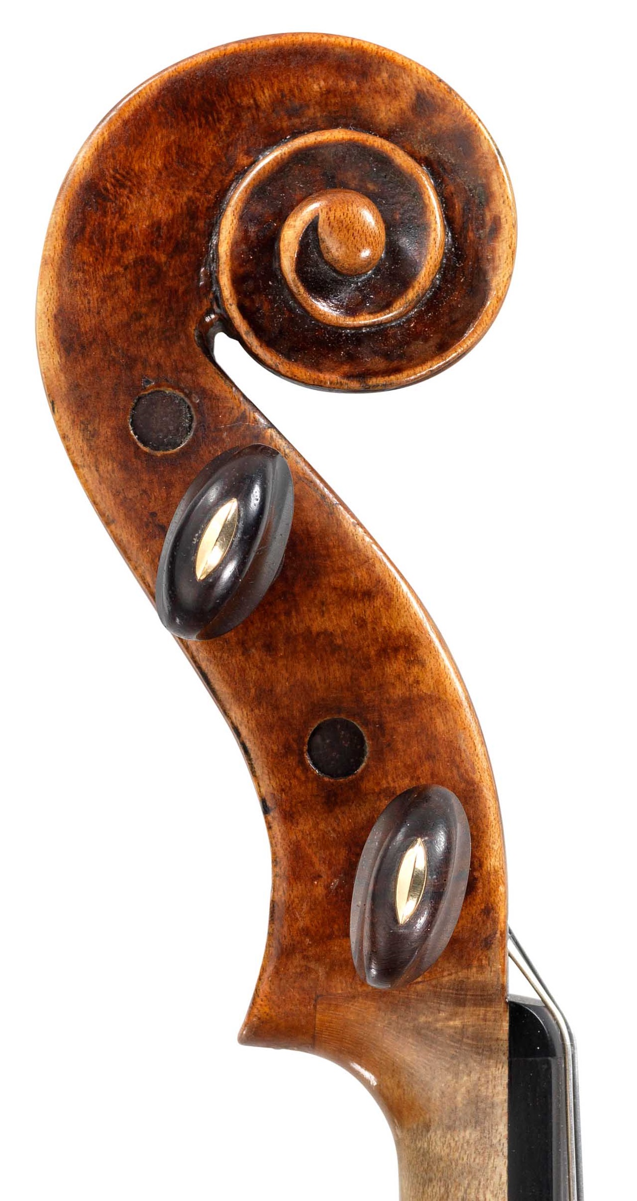Scroll of violin by JB Vuillaume, dated 1854, exhibited by Ingles & Hayday at Sotheby's in 2012