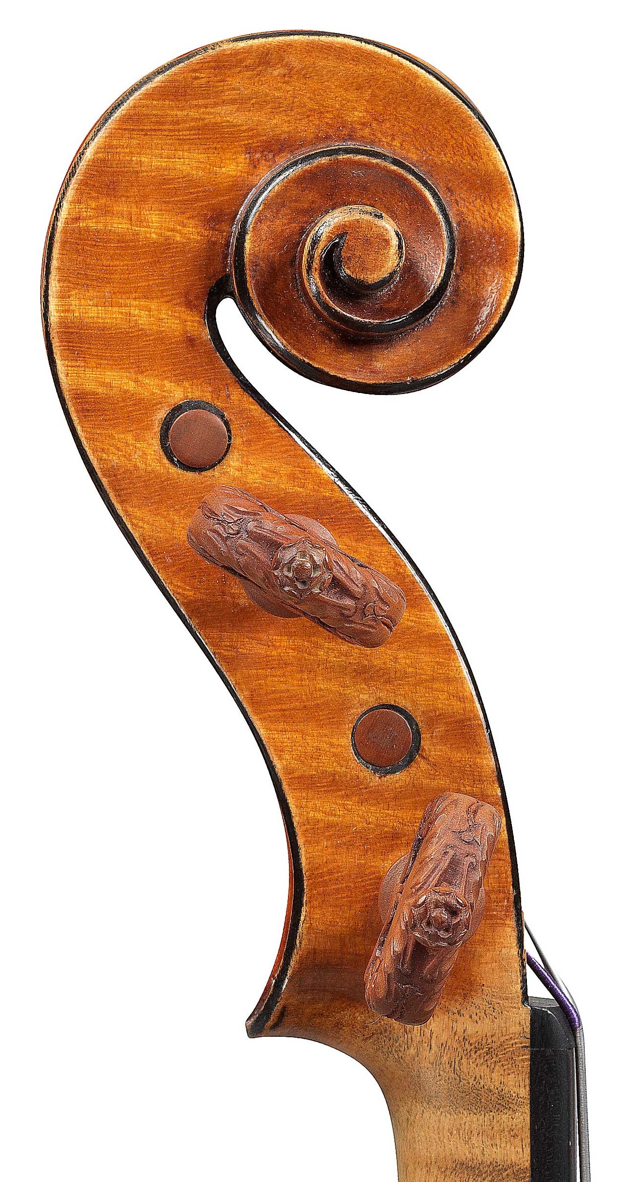 Scroll of a JB Vuillaume violin, dated 1856, exhibited by Ingles & Hayday at Sotheby's in 2012