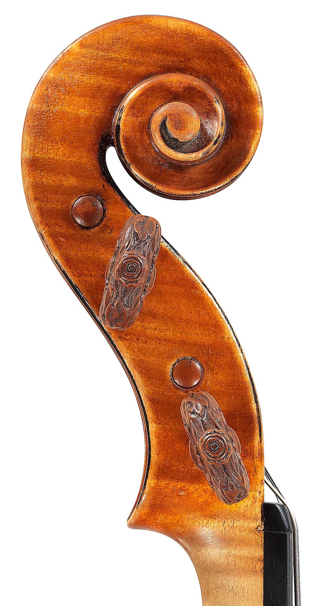 Scroll of violin by JB Vuillaume, St Paul, dated 1870, exhibited by Ingles & Hayday at Sotheby's in 2012