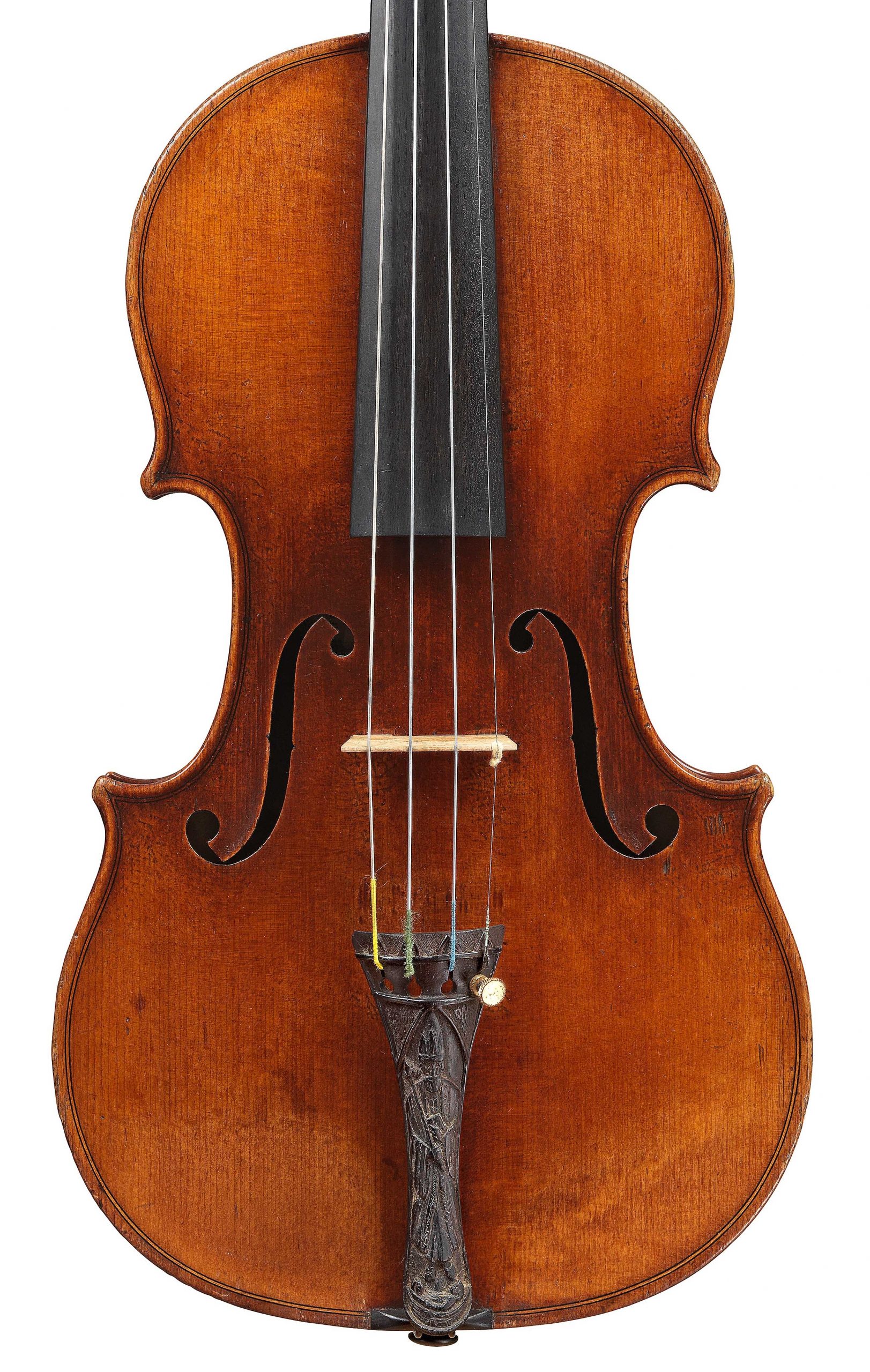 The front of the St. Nicholas Vuillaume violin, dated 1872