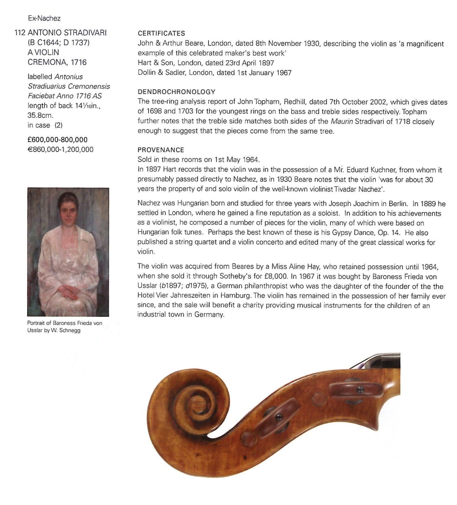 Sothebys 2003 cataglogue for the ex-Nachez by Antonio Stradivari