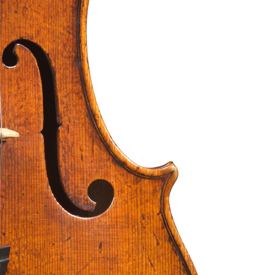 Front corner of a violin by Nicolo Amati, Cremona, 1662