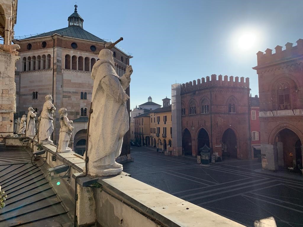 View of the piazza in Cremona from the cathedral