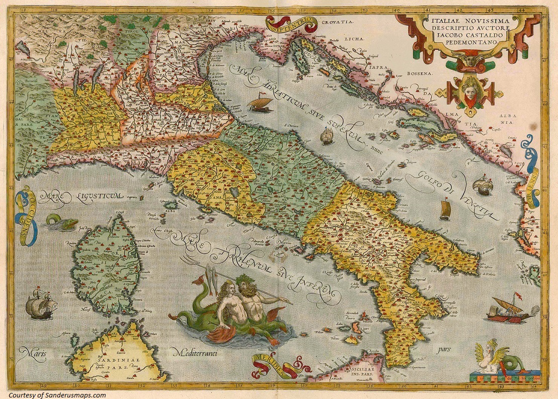 antique map of Italy from Sanderus Maps