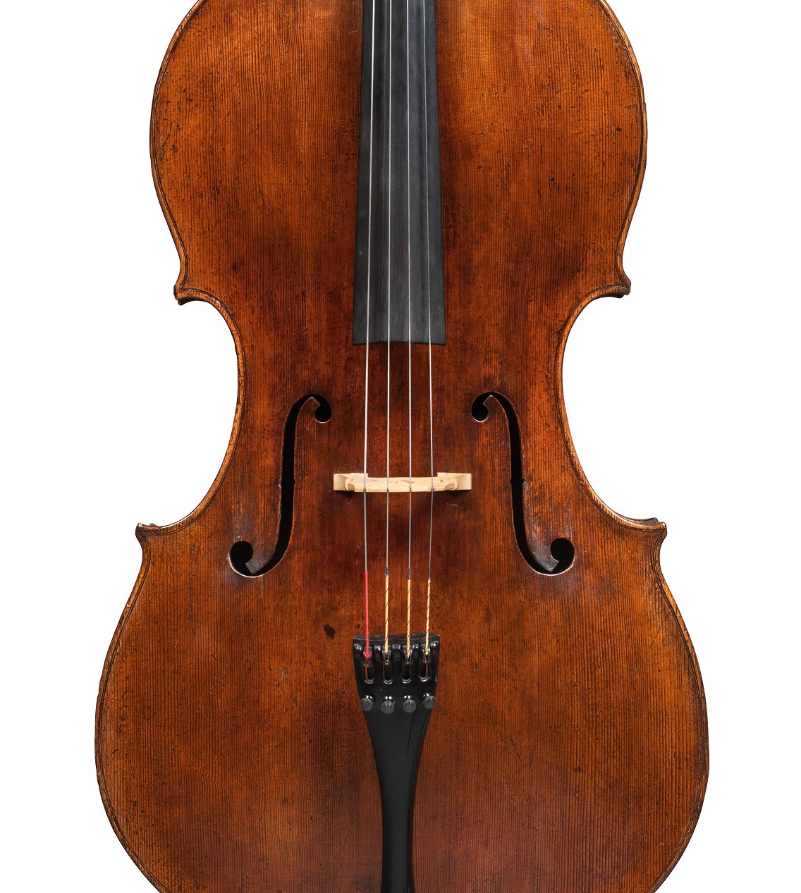 Front of the Giuseppe Guarneri filius Andreae cello that is being sold at Ingles & Hayday