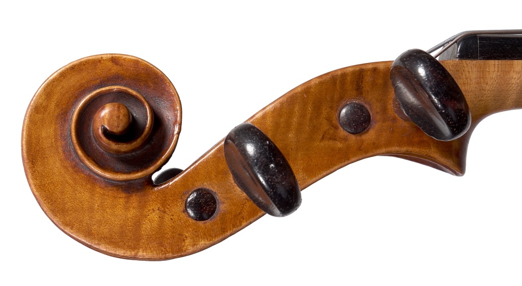 Scroll of the G.B. Ceruti violin from the Norman Rosenberg collection to be sold at Ingles & Hayday