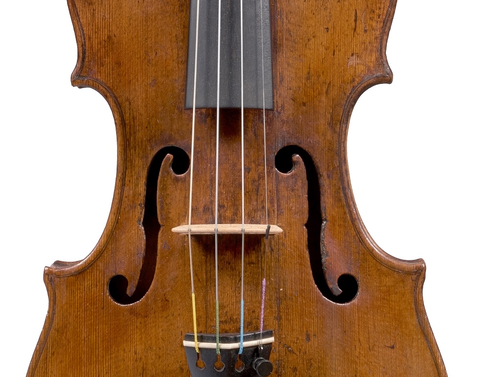 Front of the Andrea Amati violin from the Norman Rosenberg collection to be sold at Ingles & Hayday