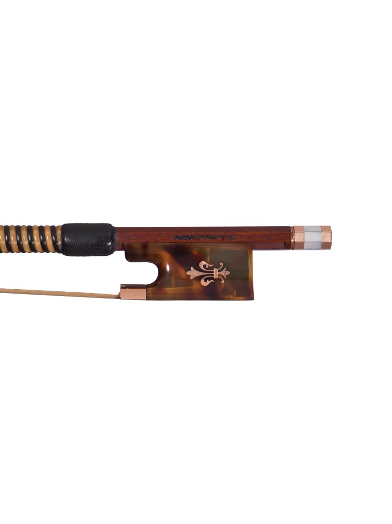 A gold & tortoiseshell-mounted 'fleur-de-lys' violin bow by W.E. Hill & Sons, London, 1962