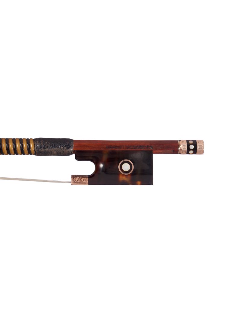 A chased gold & tortoiseshell-mounted violin bow by William Watson, London, circa 1980